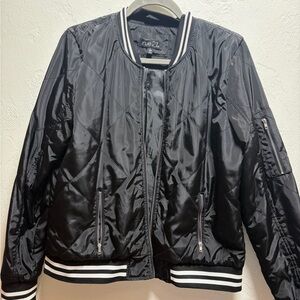 Rue21 Black Satin Jacket with Striped Collar